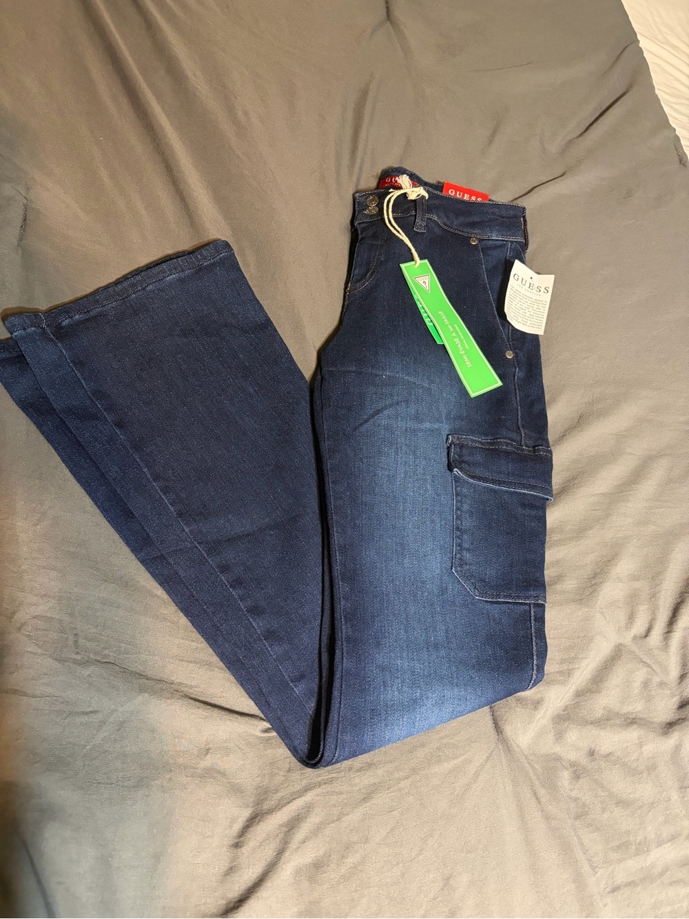GUESS Women’s Dark Blue Denim Cargo Jeans